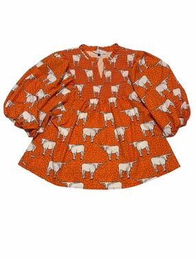 Michelle McDowell Longhorn Puff Sleeve Novelty Blouse M UT Texas Austin Western